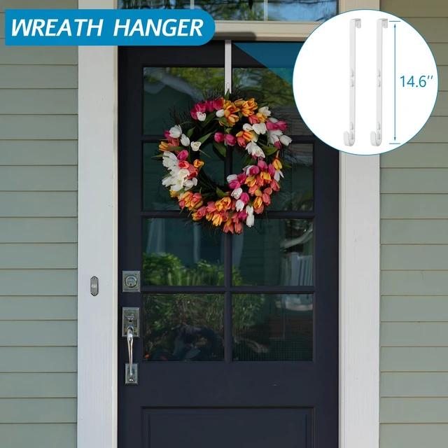 Alt view image 7 of 7 - Over The Door Hooks Organizer, Over Door Towel Rack,Fits Doors 1 3/4" 10 Coat Hooks & 2 Wreath Hanger,Space-Saving,Over the Door Hooks,Door Hanger Organizer for Bedroom, Kitchen, Bathroom(White)