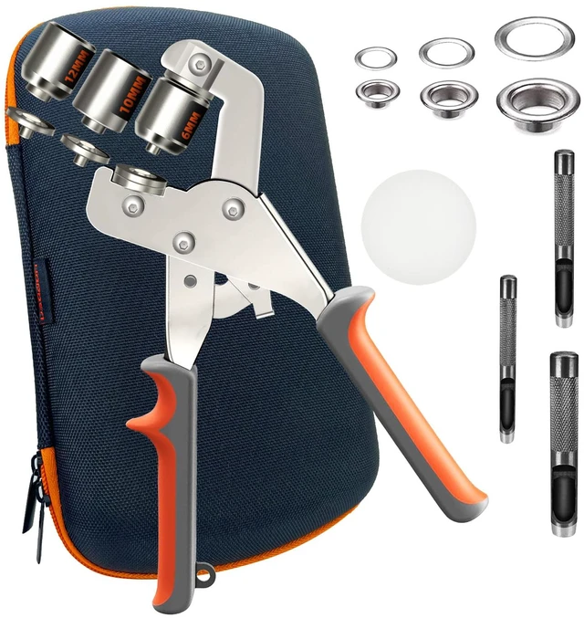 Main image of Heavy-Duty Grommet Tool Kit 3/8-1/4-1/2 for Tarps Farbic Flag Eyelet Punch Tool kit 6/10/12MM With Bag, Metal Grommet Make Set Press for Baneer Canvas,Grommet Hole Punch Pliers