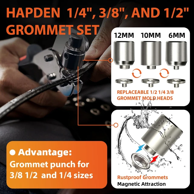 Alt view image 3 of 6 - Heavy-Duty Grommet Tool Kit 3/8-1/4-1/2 for Tarps Farbic Flag Eyelet Punch Tool kit 6/10/12MM With Bag, Metal Grommet Make Set Press for Baneer Canvas,Grommet Hole Punch Pliers