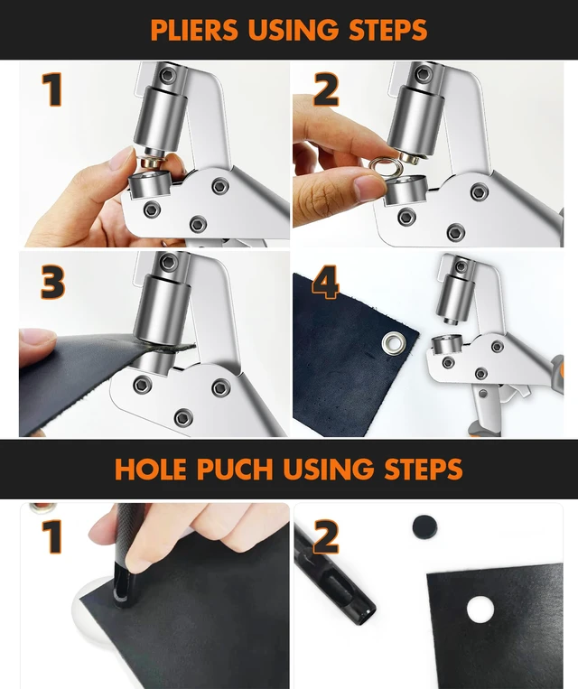 Alt view image 6 of 6 - Heavy-Duty Grommet Tool Kit 3/8-1/4-1/2 for Tarps Farbic Flag Eyelet Punch Tool kit 6/10/12MM With Bag, Metal Grommet Make Set Press for Baneer Canvas,Grommet Hole Punch Pliers