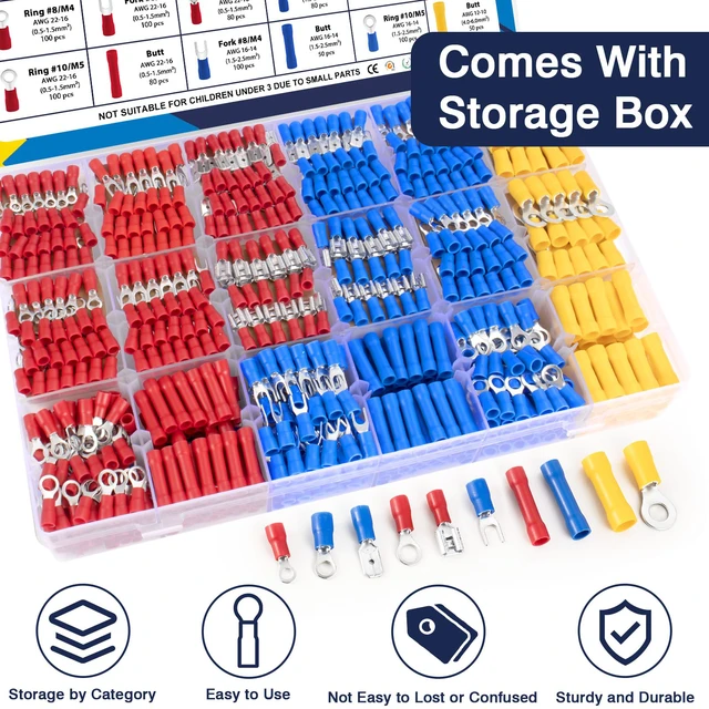 Alt view image 5 of 7 - 1520Pcs Wire Connectors Kit, Crimp Electrical Terminal Connectors Assorted electrical connectors set,Insulated crimp terminal,Includes ring,fork,spade,butt splices wire ends assortment kit