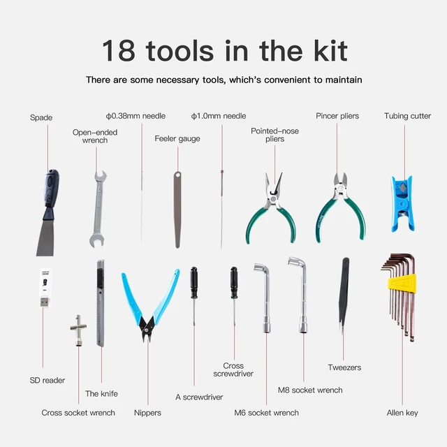 Alt view image 2 of 7 - 3D Printer Tool Box Kit, 35Pcs Case Includes 18 Types of Tools Screwdriver/Wrench/Pliers/Needle/SD Reader 3D Printing ABS Storage Toolbox Set for Cleaning Finishing Printing
