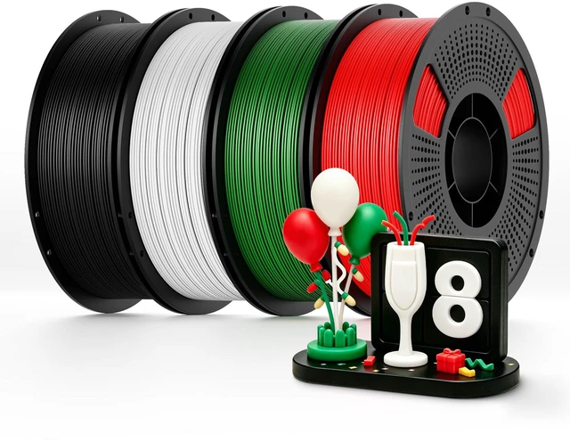 Main image of 4kg Elite PLA+ Filament Bundle, High Speed PLA Plus 3D Printer Filament 1.75mm, Neatly Wound 3D Printing Filament, Individually Vacuum Packed, 1kg / Spool, Pack of 4, Black+Jade White+Red+Green