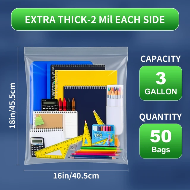 Alt view image 2 of 7 - 50PACK 3 Gallon Large Zipper Bags for Storage 16" x 18" Storage Bags Large Clear Zipper Bags Reusable with Sealable Zippers Top for Clothes, Travel & Moving,Thick 4 Mil