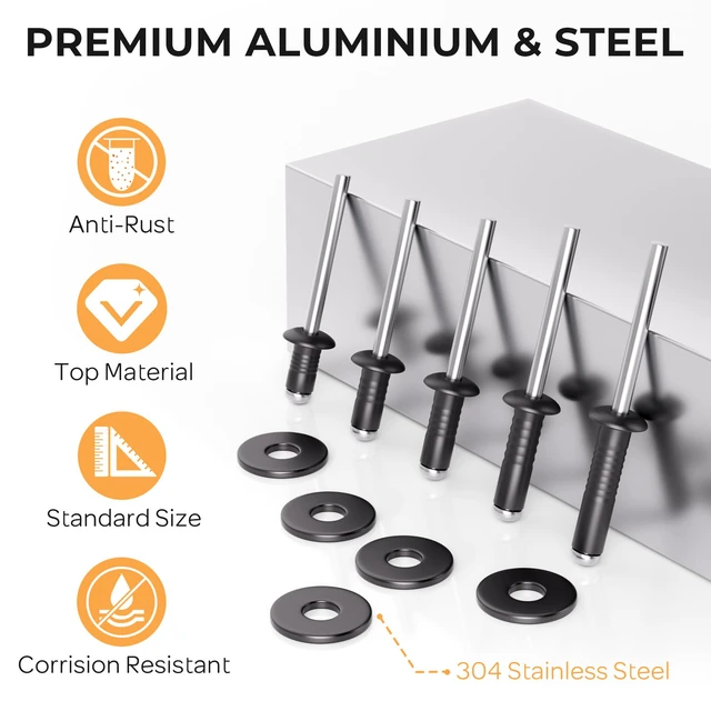 Alt view image 4 of 7 - 1000PCS Black Pop Rivets Assortment Kit with Washers 14 Sizes Black Rivets for Metal, 3/32",1/8",5/32",3/16",1/4", 5 Sizes 304 Stainless Steel Washers for Indoor Outdoor Use
