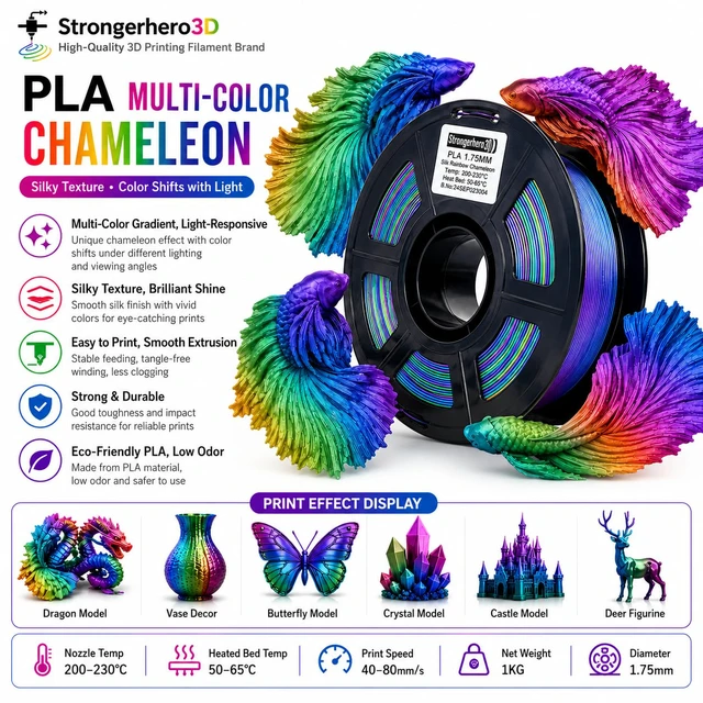 Alt view image 2 of 7 - PLA 3D Printer Filament, Multi Color, Chameleon Galaxy, Rainbow PLA 1.75mm, Net Weight 1kg (2.2lbs), Accuracy +/-0.05mm for Ender3 Cr10