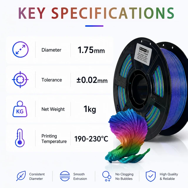 Alt view image 5 of 7 - PLA 3D Printer Filament, Multi Color, Chameleon Galaxy, Rainbow PLA 1.75mm, Net Weight 1kg (2.2lbs), Accuracy +/-0.05mm for Ender3 Cr10