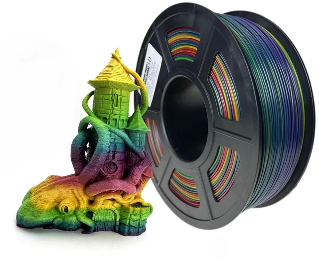 Main image of ABS Rainbow 3D Printer Filament 1.75mm, Multicolor ABS Filament, Rainbow Filament, Strong & Heat Resistant 3D Printing Filament for Creative Models, Functional Parts, 1kg Spool