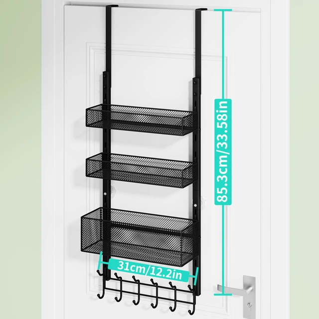 Alt view image 6 of 7 - Over The Door Hanger with Coat Hooks and 3 Baskets, Rustproof Over The Door Hooks, Storage Organizer for Hats, Towels - Black