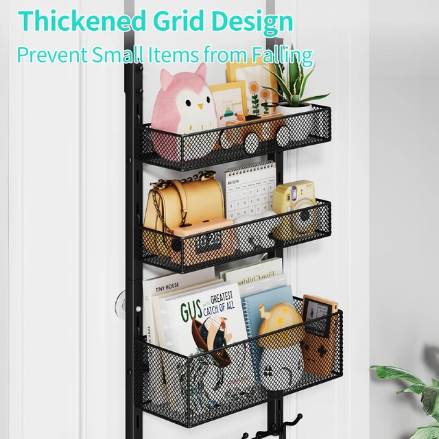Alt view image 3 of 7 - Over The Door Hanger with Coat Hooks and 3 Baskets, Rustproof Over The Door Hooks, Storage Organizer for Hats, Towels - Black