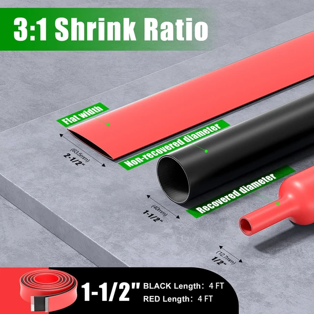 Alt view image 3 of 7 - 1-1/2 Inch 3:1 Large Marine Grade Adhesive Lined Heat Shrink Tube Wire Wrap 8Ft 1-1/2Inch 4Ft Black & 4Ft Red,Heatshrink Tube Roll,Waterproof Dual Wall,Wire,Seal Against Moisture Air Leakage