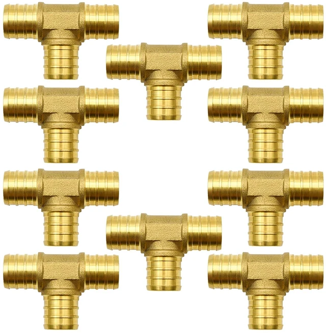 Main image of 10 Pack 3/4" PEX Fittings, Brass Tee Fittings for PEX Tubing Pipe