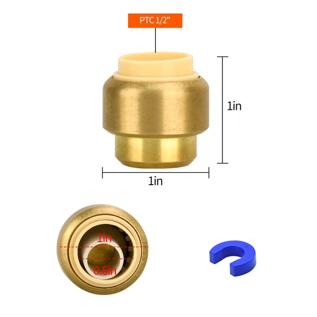 Alt view image 2 of 7 - 12 Pack 1/2" Pushfit End Cap Fittings with Disconnect Clip for Copper, PEX, CPVC Pipe