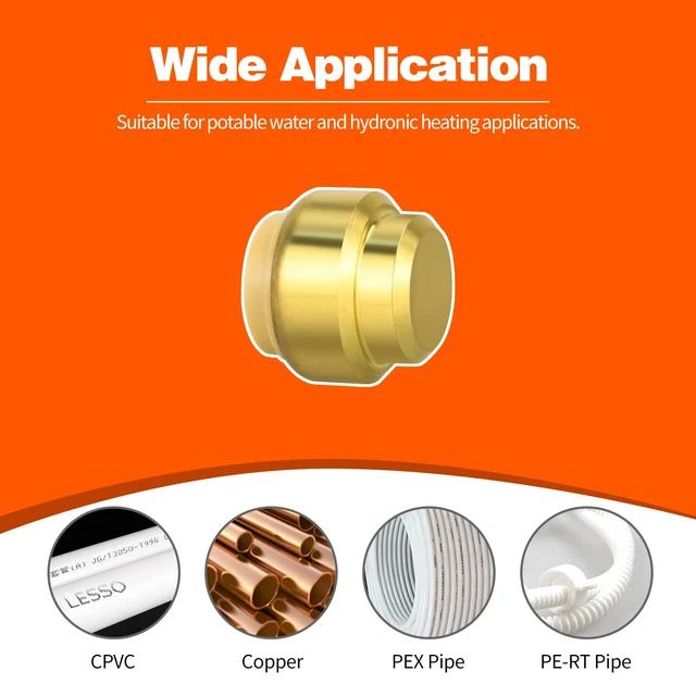 Alt view image 3 of 7 - 12 Pack 1/2" Pushfit End Cap Fittings with Disconnect Clip for Copper, PEX, CPVC Pipe