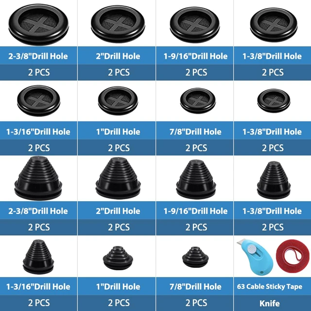 Alt view image 2 of 5 - 32 Piece Closed Rubber Grommet Firewall Solid Closed Hole Plug Kit, Tower and Round Double Sided Rubber Hole Plugs for Wire Electrical Plumbing Systems