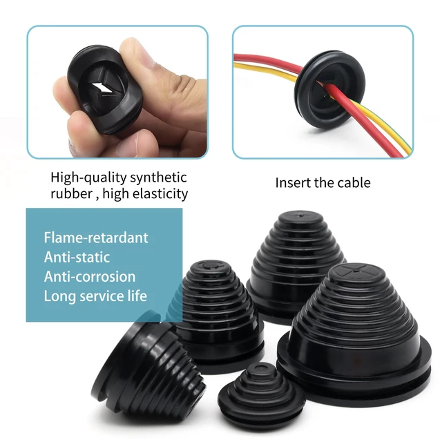 Alt view image 3 of 5 - 32 Piece Closed Rubber Grommet Firewall Solid Closed Hole Plug Kit, Tower and Round Double Sided Rubber Hole Plugs for Wire Electrical Plumbing Systems