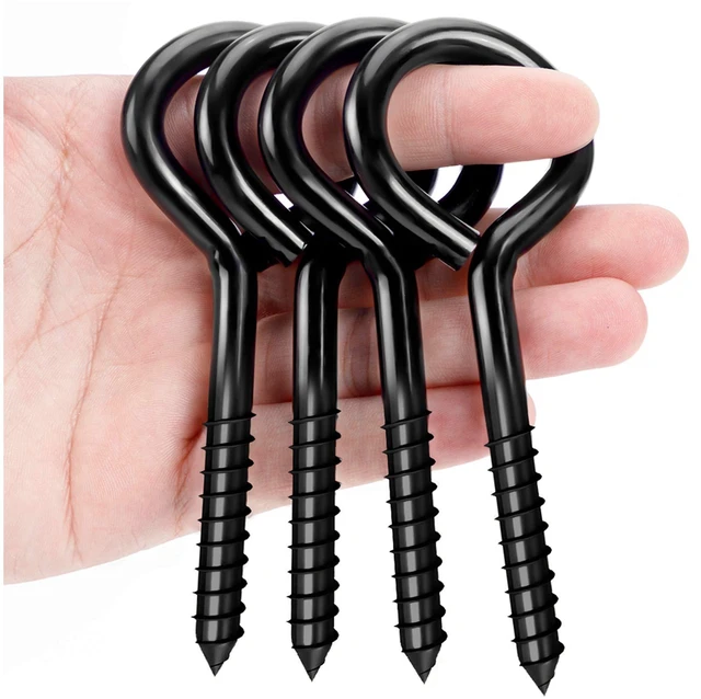 Main image of 5 Inch Eye Hooks, Large Eye Bolts Screw in Hooks, 20 Pcs Carbon Steel, Black, Heavy Duty, For Wood Securing Cables Wire, Heavy-Duty Applications