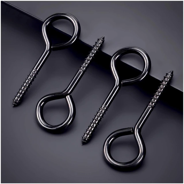 Alt view image 3 of 6 - 5 Inch Eye Hooks, Large Eye Bolts Screw in Hooks, 20 Pcs Carbon Steel, Black, Heavy Duty, For Wood Securing Cables Wire, Heavy-Duty Applications