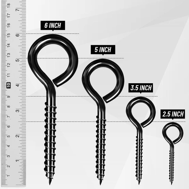Alt view image 4 of 6 - 5 Inch Eye Hooks, Large Eye Bolts Screw in Hooks, 20 Pcs Carbon Steel, Black, Heavy Duty, For Wood Securing Cables Wire, Heavy-Duty Applications
