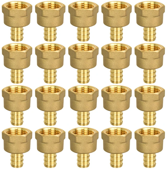 Main image of 20 Pack PEX 1/2" x 1/2" NPT Female Fittings, Brass, Full Port for PEX pipes in plumbing jobs