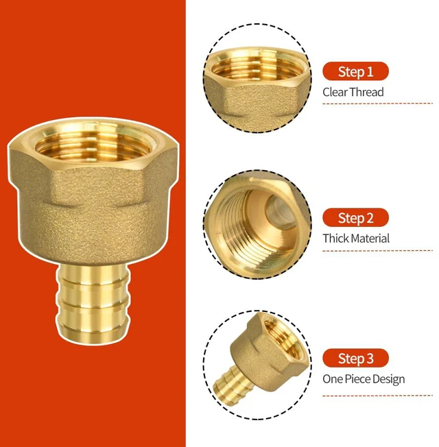 Alt view image 4 of 6 - 20 Pack PEX 1/2" x 1/2" NPT Female Fittings, Brass, Full Port for PEX pipes in plumbing jobs