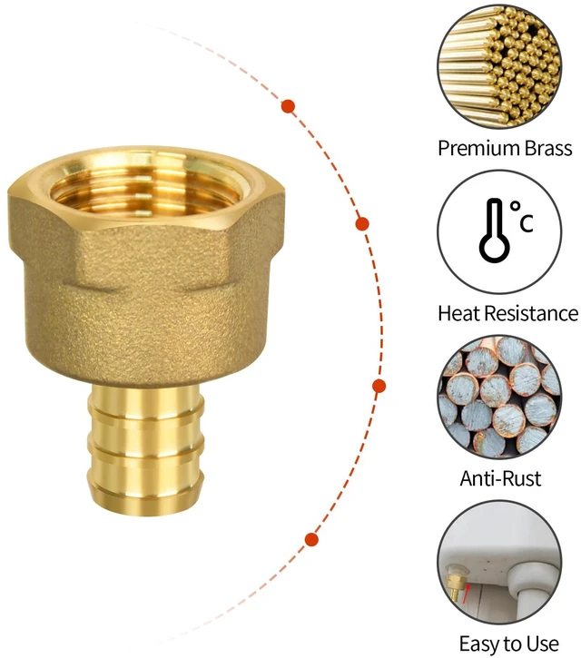Alt view image 3 of 6 - 20 Pack PEX 1/2" x 1/2" NPT Female Fittings, Brass, Full Port for PEX pipes in plumbing jobs