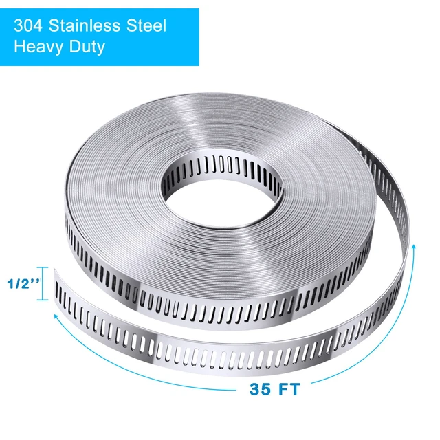 Alt view image 4 of 7 - Stainless Steel Worm Gear Hose Clamp Assortment Kit, Cut-To-Fit DIY 35FT Strap+16 Fasteners, Large Adjustable Band Clamps Strapping for Pole Mount, HVAC Duct Pipe, Muffler, Segmented Rings