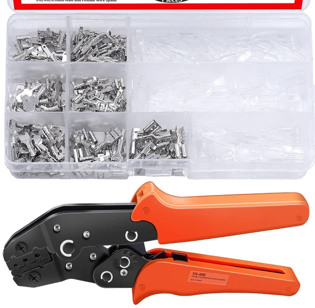 Main image of /360Pcs 2.8/4.8/6.3mm Quick Splice Male and Female Wire Spade Connector Crimp Terminal Block Assortment Kit with Insulating Sleeve for Electrical Wiring Car Audio Speaker with Crimping Pliers