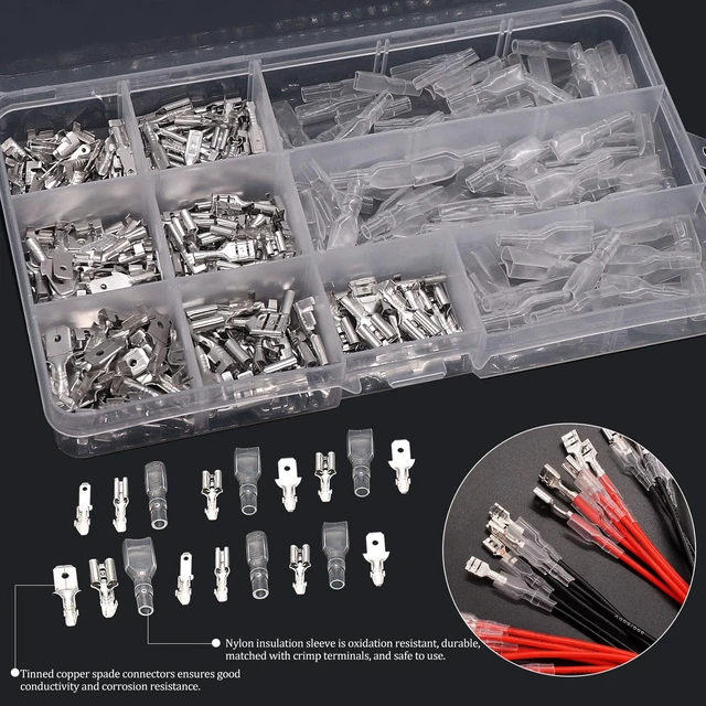 Alt view image 5 of 6 - /360Pcs 2.8/4.8/6.3mm Quick Splice Male and Female Wire Spade Connector Crimp Terminal Block Assortment Kit with Insulating Sleeve for Electrical Wiring Car Audio Speaker with Crimping Pliers