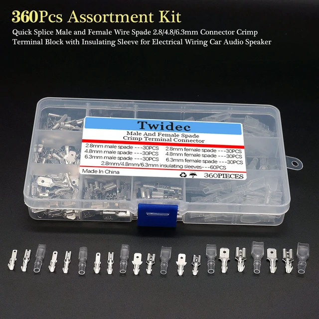 Alt view image 6 of 6 - /360Pcs 2.8/4.8/6.3mm Quick Splice Male and Female Wire Spade Connector Crimp Terminal Block Assortment Kit with Insulating Sleeve for Electrical Wiring Car Audio Speaker with Crimping Pliers
