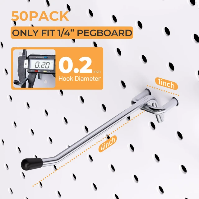 Alt view image 2 of 7 - 50 Pack 4 Inch Pegboard Hooks with Rubber Tipped, 1/4" Heavy Duty Peg Board Hooks Accessories,Peg Board Tool Hangers Fit 1/4" Pegboard, For Hanging Tools Garage, Craft Room, Kitchen, Store