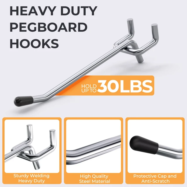 Alt view image 5 of 7 - 50 Pack 4 Inch Pegboard Hooks with Rubber Tipped, 1/4" Heavy Duty Peg Board Hooks Accessories,Peg Board Tool Hangers Fit 1/4" Pegboard, For Hanging Tools Garage, Craft Room, Kitchen, Store
