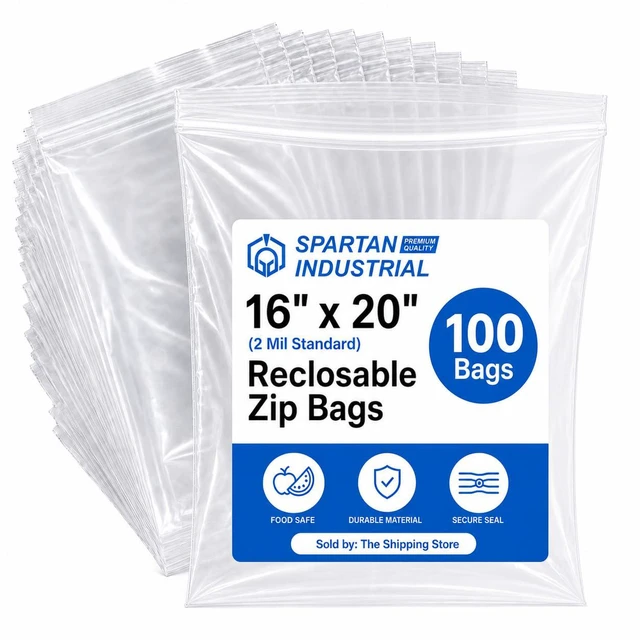Main image of 16 X 20 (100 Count) 2 Mil Clear Reclosable Zip Plastic Poly Bags with Resealable Lock Seal Zipper