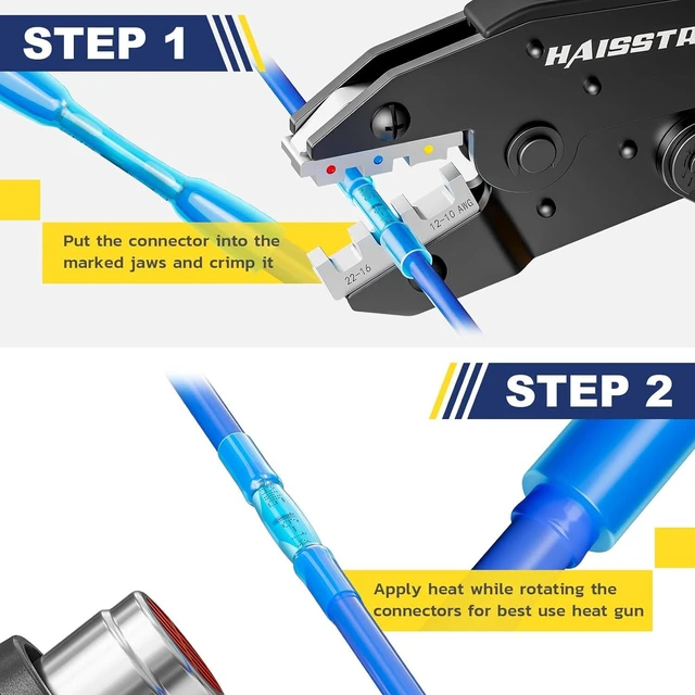 Alt view image 3 of 7 - 200PCS Heat Shrink Butt Connectors, 22-10 AWG Mixed Sizes 3:1 adhesive-lined heat shrink, built-in wire stop, 3 colors, 3 sizes for marine, automotive, and trailer wiring