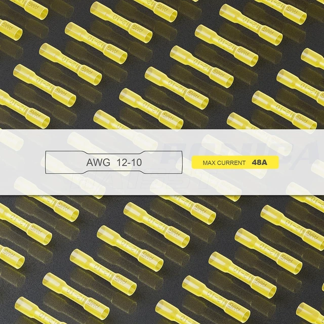 Alt view image 6 of 6 - 120PCS Heat Shrink Butt Connectors, 12-10 AWG Yellow 3:1 adhesive-lined heat shrink, built-in wire stop, single-size pack for automotive, trailer, and stereo wiring