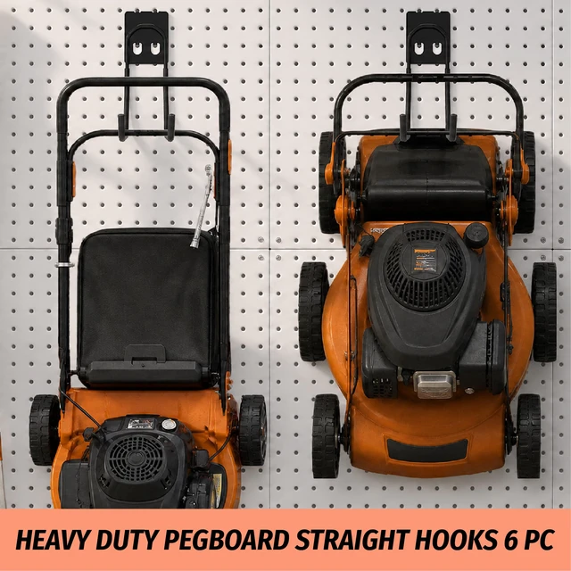 Alt view image 2 of 7 - 6 Pack Large Double Arm Pegboard Hooks for 1/4 Inch Pegboard Tool Holders with 66 lb Capacity for Leaf Blower, Weed Eater, Pipes, Hoses, Ladders, Garage and Workshop