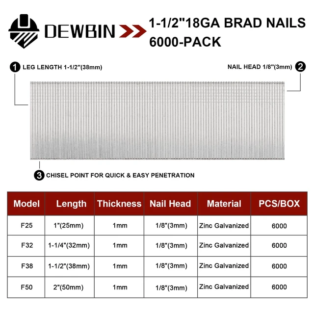 Alt view image 2 of 6 - 18 Gauge Brad Nails, 6000 Counts 1-1/2-inch 18 GA Brad Nails, Galvanized Nails for Nail Gun, Finishing Nail Gun Nails for Pneumatic, Electric Brad Nailer Gun