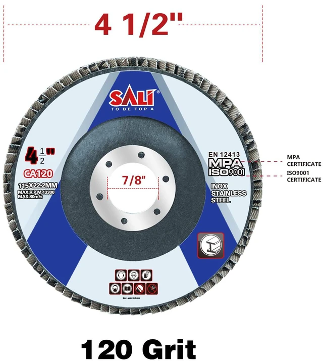 Alt view image 2 of 7 - 24 Pack Flap Disc 120 Grit 4.5" x 7/8-Inch Sanding Disc Bevel Type #29 Premium and Industrial Grade Angle Grinder Grinding Wheel High Performance Edge Grinding