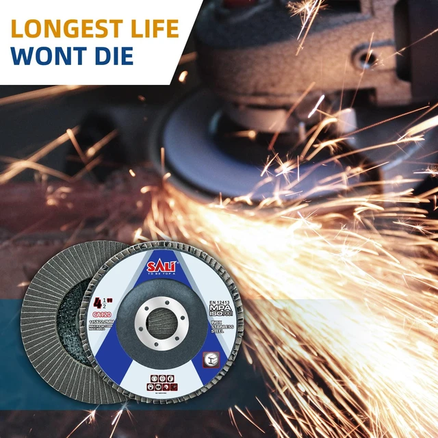 Alt view image 5 of 7 - 24 Pack Flap Disc 120 Grit 4.5" x 7/8-Inch Sanding Disc Bevel Type #29 Premium and Industrial Grade Angle Grinder Grinding Wheel High Performance Edge Grinding