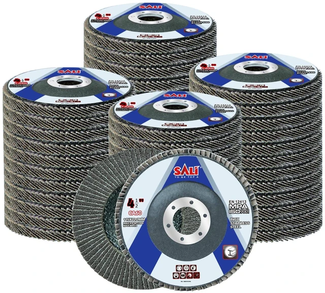 Main image of 48 Pack Flap Disc 60 Grit 4.5" x 7/8-Inch Sanding Disc Bevel Type #29 Premium and Industrial Grade Angle Grinder Grinding Wheel High Performance Edge Grinding