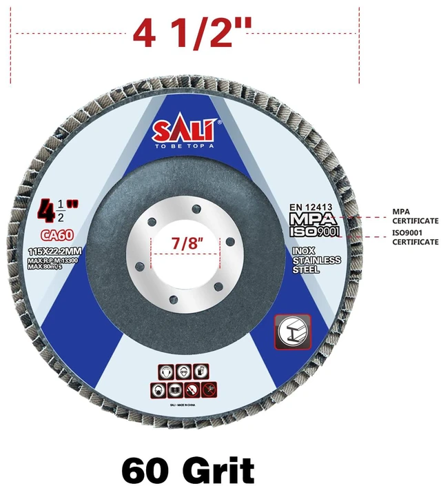 Alt view image 2 of 7 - 24 Pack Flap Disc 60 Grit 4.5" x 7/8-Inch Sanding Disc Bevel Type #29 Premium and Industrial Grade Angle Grinder Grinding Wheel High Performance Edge Grinding