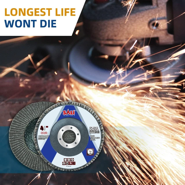 Alt view image 5 of 7 - 24 Pack Flap Disc 60 Grit 4.5" x 7/8-Inch Sanding Disc Bevel Type #29 Premium and Industrial Grade Angle Grinder Grinding Wheel High Performance Edge Grinding