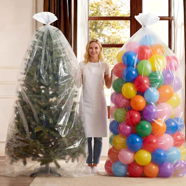 Alt view image 7 of 7 - 10 Pcs 98.4 x 59 Inches Clear Large Balloon Bags for Transport Christmas Tree Disposal and Storage Bag, Balloon Drop Bag, Giant Carrying Storage Bags for Wedding Birthday Party Supplies
