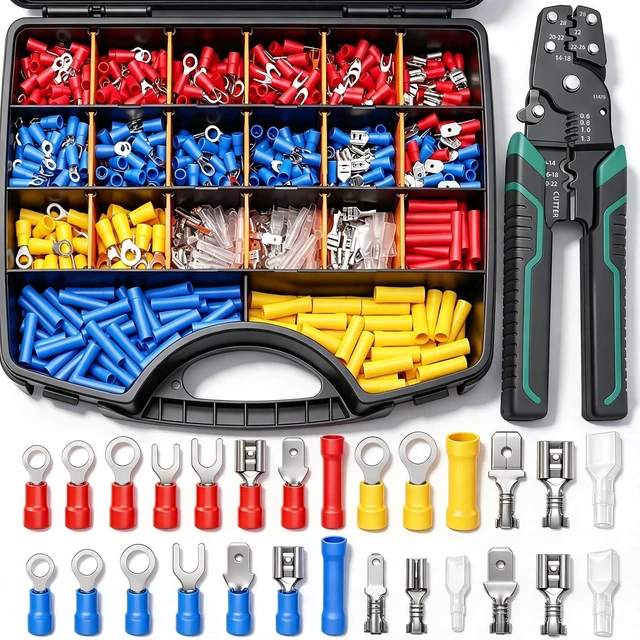 Main image of /1100pcs Wire Connectors Kit,Insulated Electrical Wire Terminals,Waterproof Crimp Connector kit Includes Spade Fork Ring Bullet Insulated Connectors Wire connectors and Wire Crimper Tool