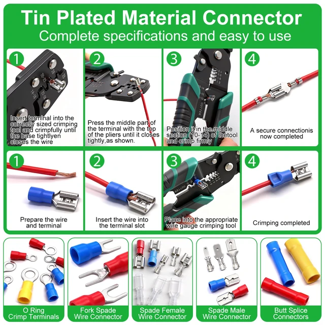 Alt view image 4 of 7 - /1100pcs Wire Connectors Kit,Insulated Electrical Wire Terminals,Waterproof Crimp Connector kit Includes Spade Fork Ring Bullet Insulated Connectors Wire connectors and Wire Crimper Tool