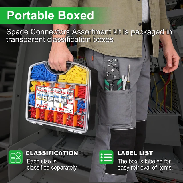 Alt view image 6 of 7 - /1100pcs Wire Connectors Kit,Insulated Electrical Wire Terminals,Waterproof Crimp Connector kit Includes Spade Fork Ring Bullet Insulated Connectors Wire connectors and Wire Crimper Tool