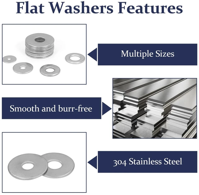 Alt view image 4 of 7 - 290Pcs Stainless Steel Flat Washers Assortment Kit;Fender Washer M3-M12 M3 M4 M5 M6 M8 M10 M12 Hardware Washers, 15 Sizes Metric 304SS Assorted Washers, Metal Washers for Screws and Bolts