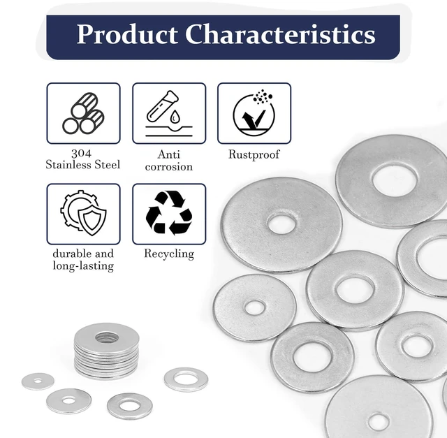 Alt view image 5 of 7 - 290Pcs Stainless Steel Flat Washers Assortment Kit;Fender Washer M3-M12 M3 M4 M5 M6 M8 M10 M12 Hardware Washers, 15 Sizes Metric 304SS Assorted Washers, Metal Washers for Screws and Bolts