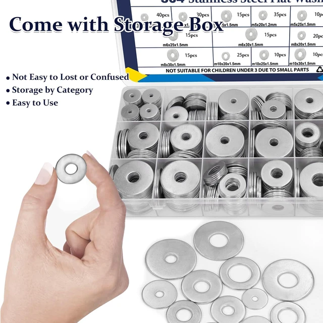 Alt view image 6 of 7 - 290Pcs Stainless Steel Flat Washers Assortment Kit;Fender Washer M3-M12 M3 M4 M5 M6 M8 M10 M12 Hardware Washers, 15 Sizes Metric 304SS Assorted Washers, Metal Washers for Screws and Bolts