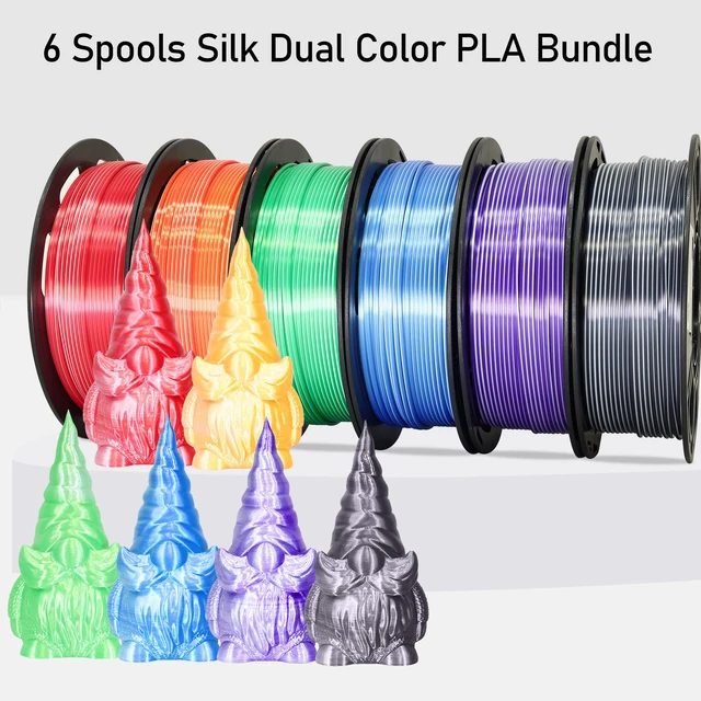 Alt view image 2 of 5 - Dual Color 1.75mm 3D Printer Filament Bundle, 3D Printing Silk PLA 6 Spools Pack, Silk White Purple,White Blue,White Orange,WhiteBlack, WhiteGreen, WhiteRed,3D Printing PLA 250g X 6 Spools